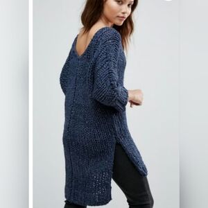 Free People Georgia V Cotton‎ Blend Chunky Knit Boho Tunic Sweater Sz S